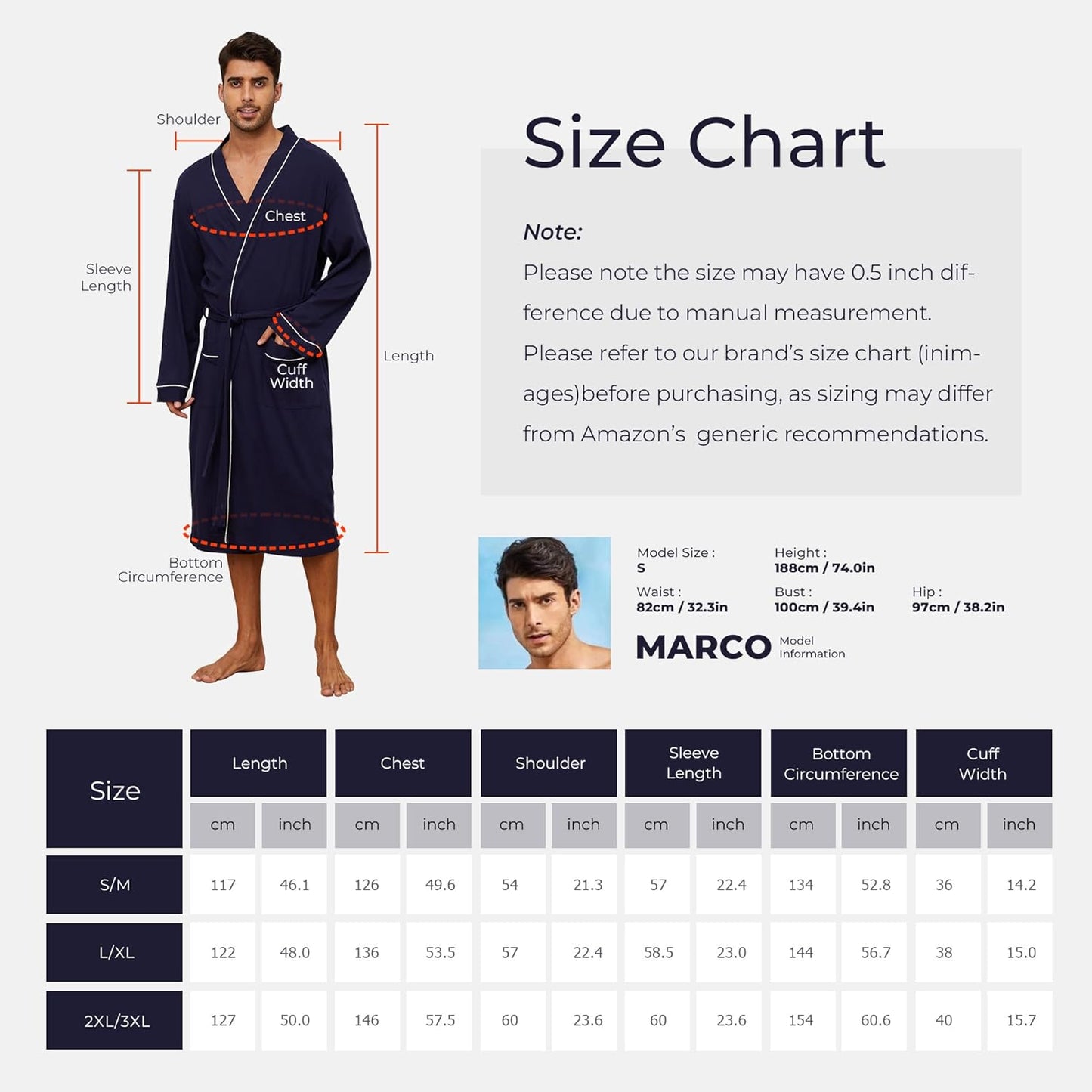 U2SKIIN Mens 100% Cotton Robe Lightweight Knit Bathrobe