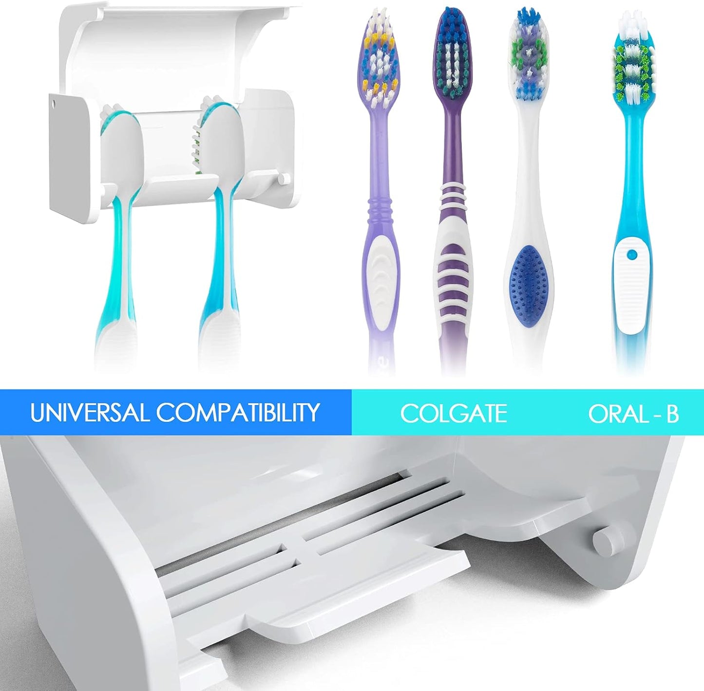 Toothbrush Holder Wall Mounted with Cover for Bathroom, 2 Slots Toothbrush Storage Organizer for Shower, Self Adhesive Toothbrush Hanger Rack for Dorm, Cabinet