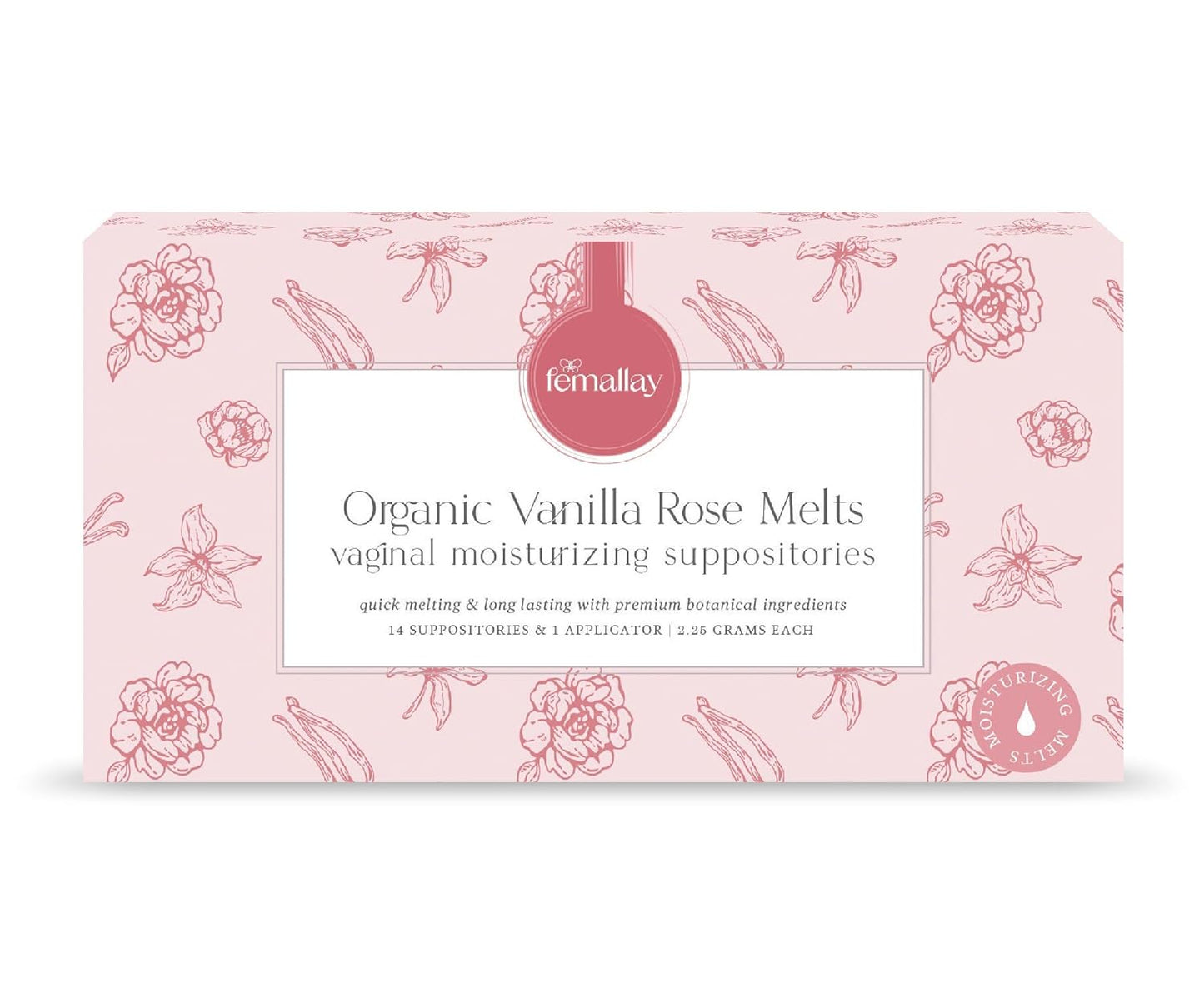 Femallay Organic Vaginal Moisturizing Suppositories – Rose – 100% Natural Relief for Dryness, Odor & Daily Feminine Discomfort – 14 Count + Applicator
