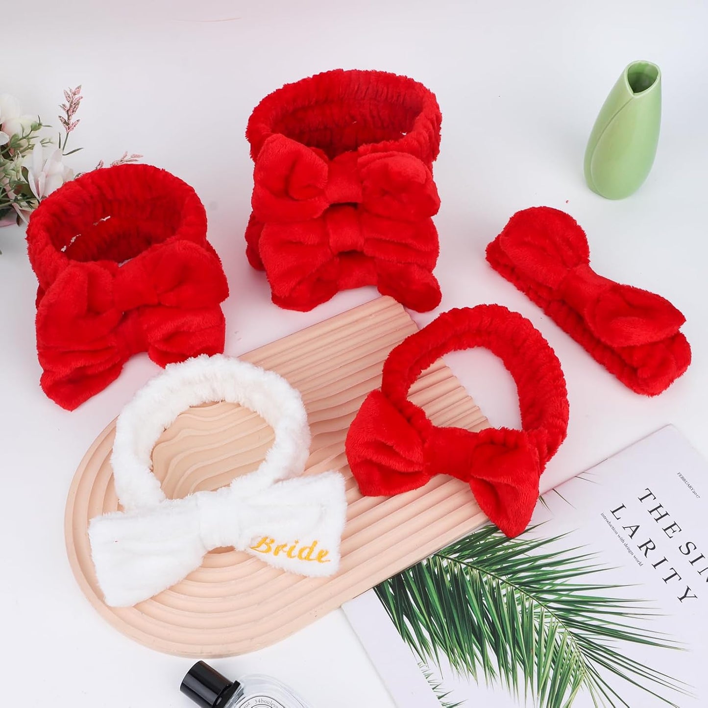 CIEHER Spa Headbands for Bachelorette Party Favors, 8 Pcs Red & White Spa Headbands for Bride & Bridesmaid, Bachelorette Gifts for Bride Skincare Makeup Hair Styling