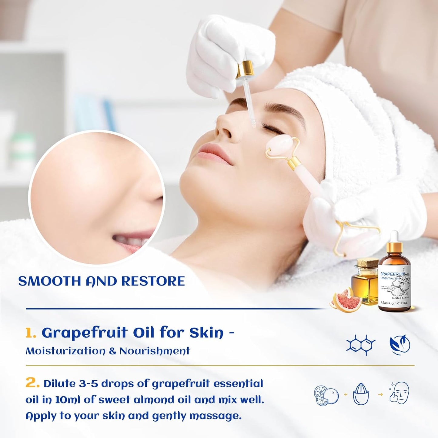 HIQILI 30 ml Grapefruit Essential Oil, for Diffuser, Skin Care,100% Pure and Natural - 1 Fl Oz