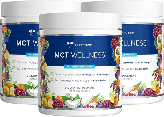 Gundry MD MCT Wellness Powder to Support Energy, Ketone Production and Brain Health, Keto Friendly, Sugar Free (90 Day Supply, Blueberry Lemonade)