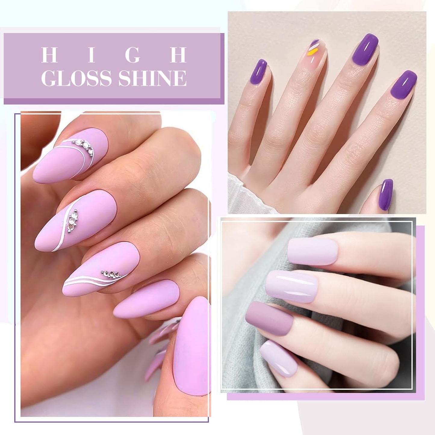 CANNI 6 Colors 9 ML Hema-Free Light Purple Gel Nail Polish Set, Purple Gel Polish Kit, Soak Off LED Nail Gel Manicure Kit DIY at Home Salon Gifts