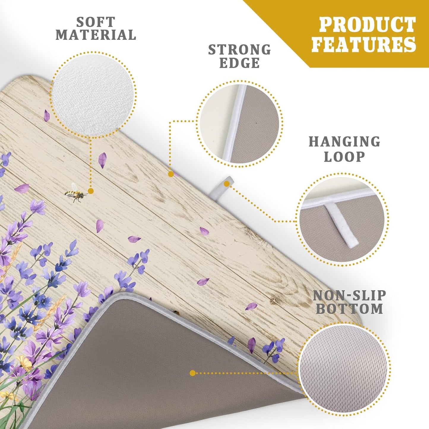 Lavender Floral Dish Drying Mat 18x24 inch Spring Summer Flower Decorative Fast Dry Dishes Drainer Mats Reversible Washable Dish Rack Pad