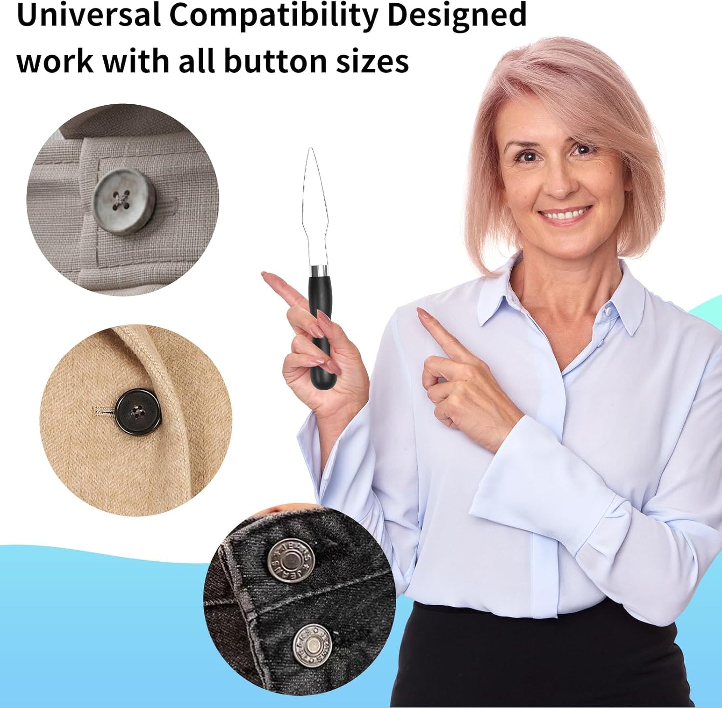 3 Pack Button Hook Tool for Seniors & Arthritic Hands - One Handed Button Assist Device with Comfort Grip Handle - Dressing Aid for Shirts, Pants, Wedding Dresses