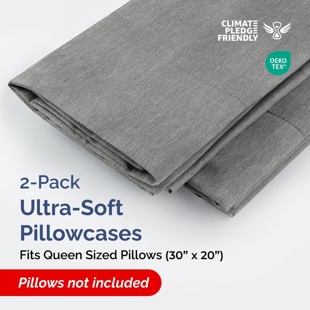 Queen Pillow Cases Set of 2 - Ultra Soft Hotel Quality Pillowcase Covers - Comfy, Cozy & Wrinkle Free - Shrinkage and Fade Resistant - Machine Washable Pillow Protectors - 2 Piece Set - Heathered Grey