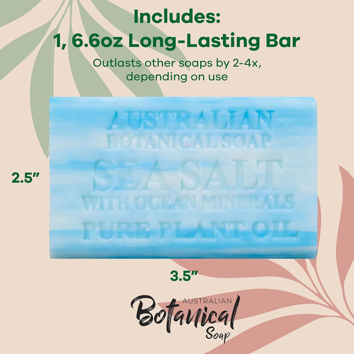 Australian Botanical Soap Sea Salt with Ocean Minerals 6.6 oz Triple Milled Luxury Soap Bar Enriched with Shea Butter, Suitable for Men, Women and All Skin Types, Pack of 1