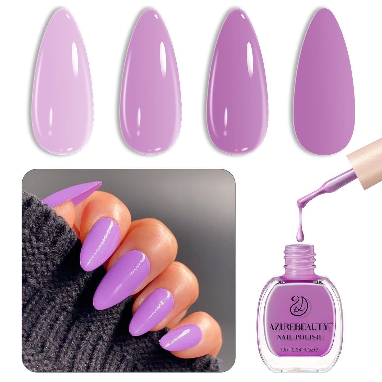 AZUREBEAUTY Lavender Purple Quick Dry Complete Natural Super Lustrous Nail Enamel Polish,Professional for DIY Manicure and Pedicure at Home