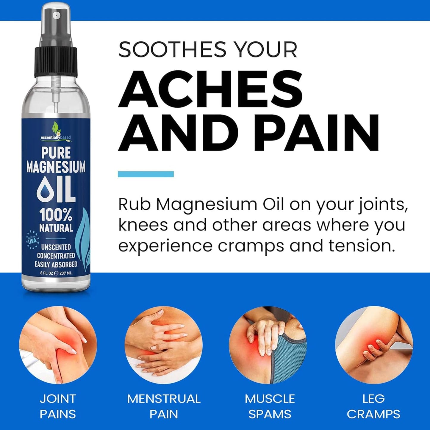 Pure Magnesium Oil Spray 8oz - Topical Magnesium Spray for Sleep Extra Strength - Less Sting - Less Itch - 100% Natural and Organic Oil - Made in USA
