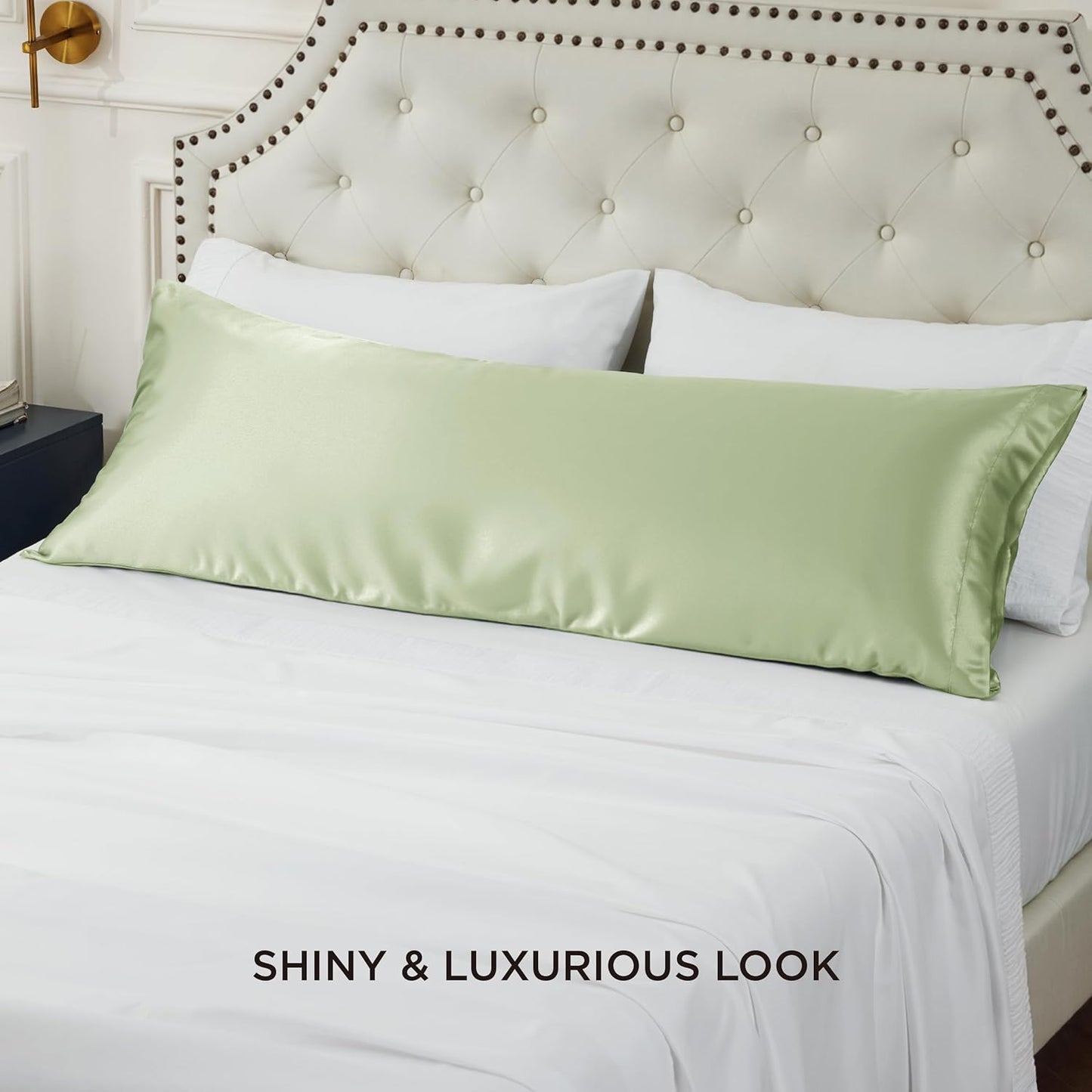 Bedsure Body Pillow Cover 20x54 Inches - Sage Green Satin Similar to Silk Pillowcase for Hair and Skin, Cooling and Silky Long Body Pillow Pillowcase with Envelope Closure, Gifts for Women Men