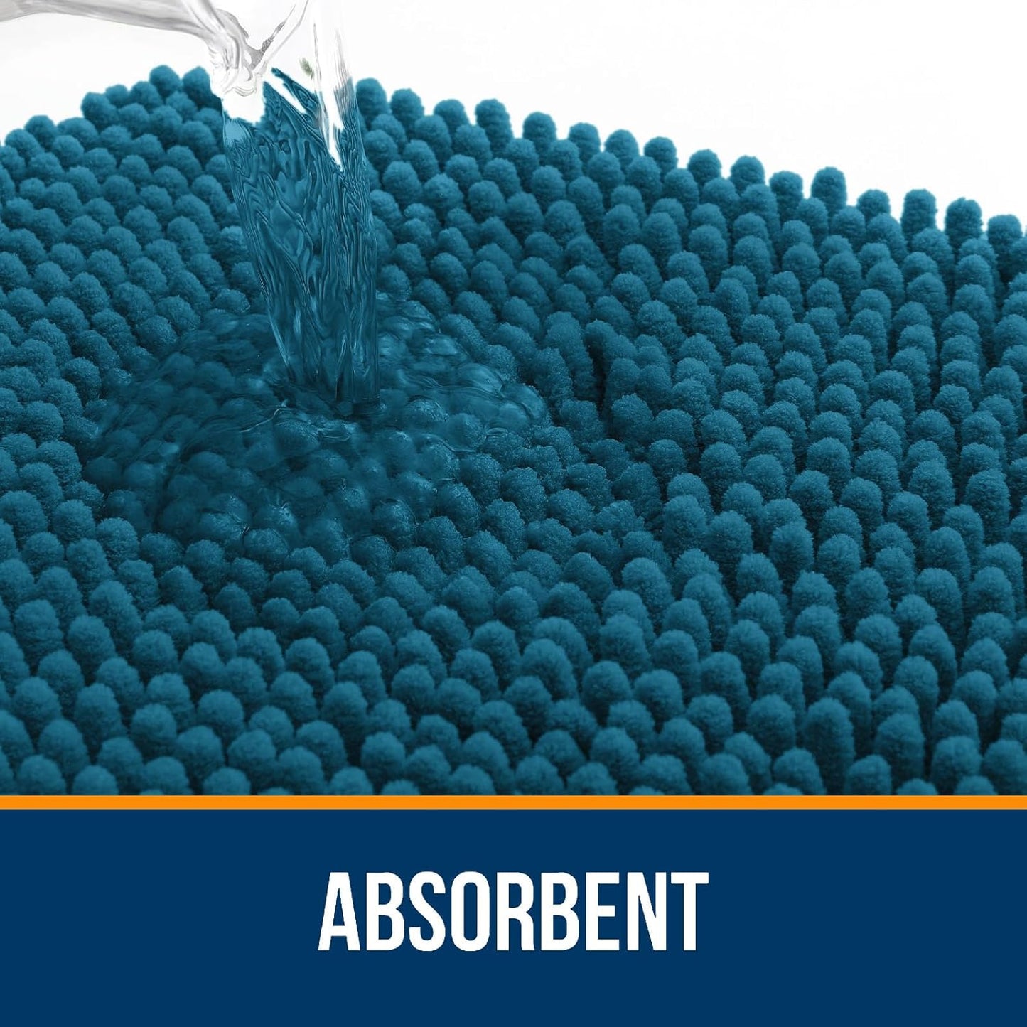 OLANLY Bathroom Rugs 24x16, Extra Soft Absorbent Chenille Bath Rugs, Rubber Backing Quick Dry, Machine Washable Bath Mats for Bathroom Floor, Tub and Shower, Home Decor Accessories, Peacock Blue