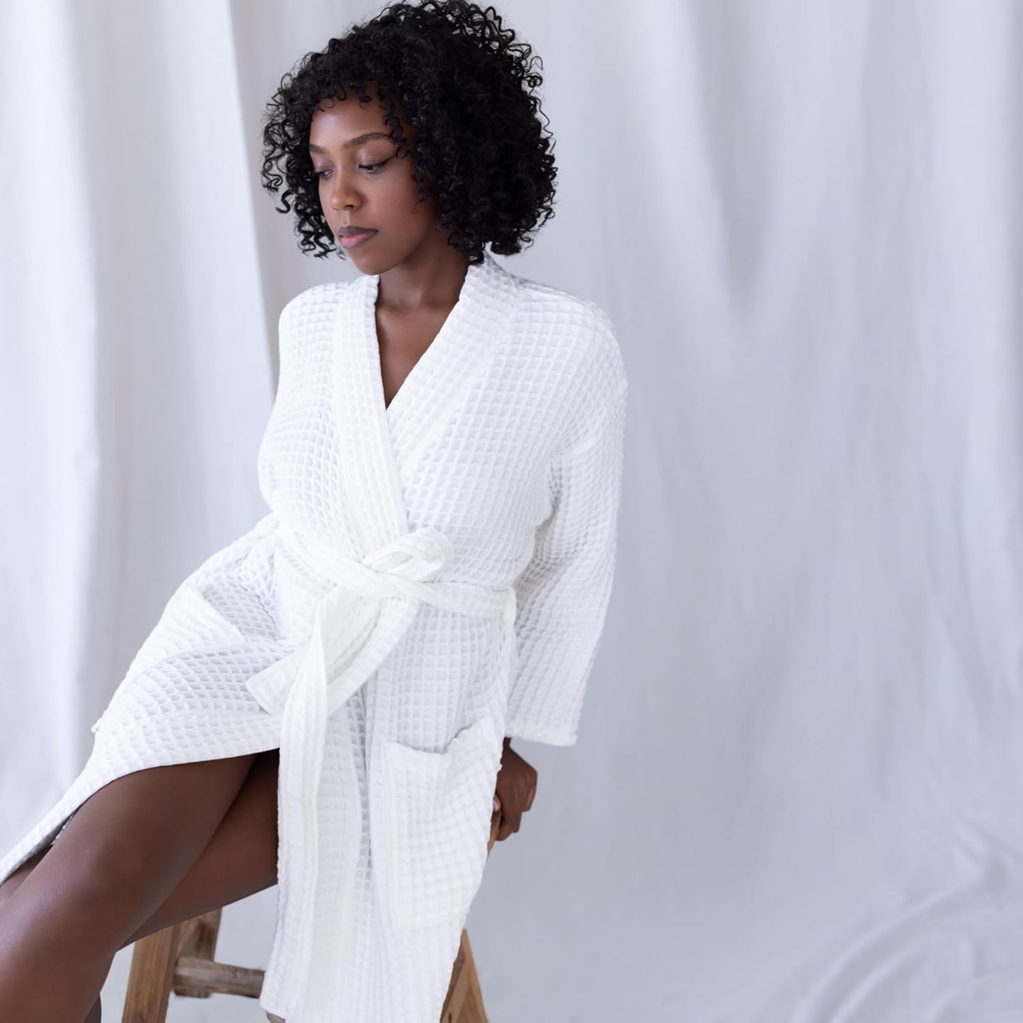 Womens Kimono Waffle Robe - Lightweight 100% Turkish Cotton Housecoat for All-Day Lounging - Bathrobe for Shower