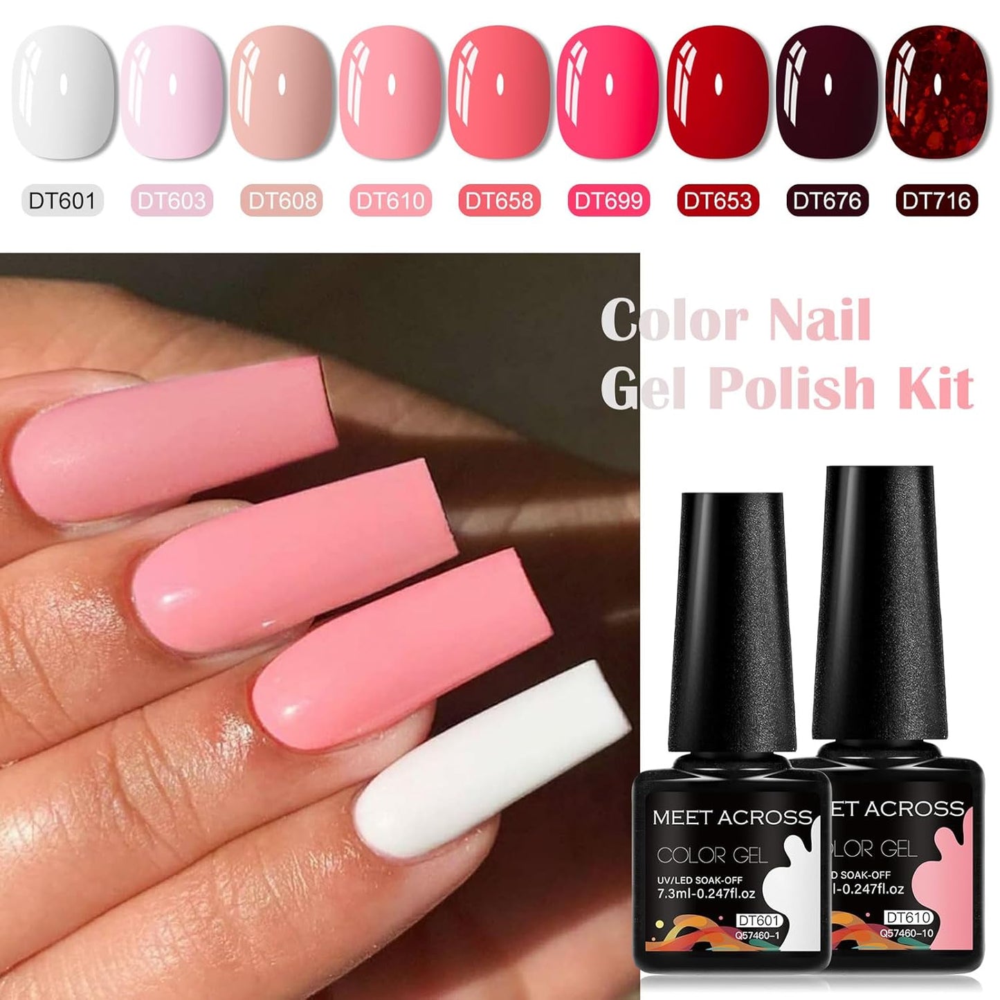 MEET ACROSS 9 Colors Gel Nail Polish + 3PCS Function Gel Nail Polish Kit,Fashion Nail Art Set Design Gifts for Women Manicure Salon (SET19, 12pcs)