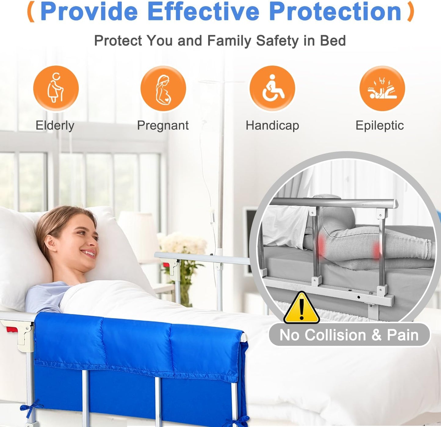 Bed Rail Pads for Elderly Adults Safety, Hospital Bed Railing Covers, Bedside Guard Rails Cover, Sleep Bumpers Foam Padding Cushion for King Queen Bed, Medical Bed Rail Padded Handicap