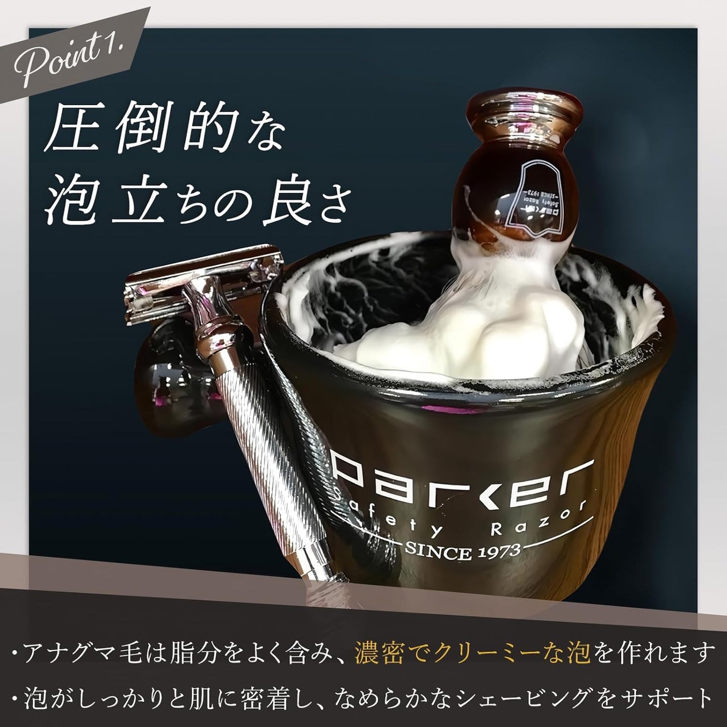 Parker 3-Band Pure Badger Shaving Brush with Faux Horn & Chrome Handle + Stand | 22mm Soft Knot for Dense Lather | Handcrafted Wet Shaving Brush for Cream or Soap | Long Loft