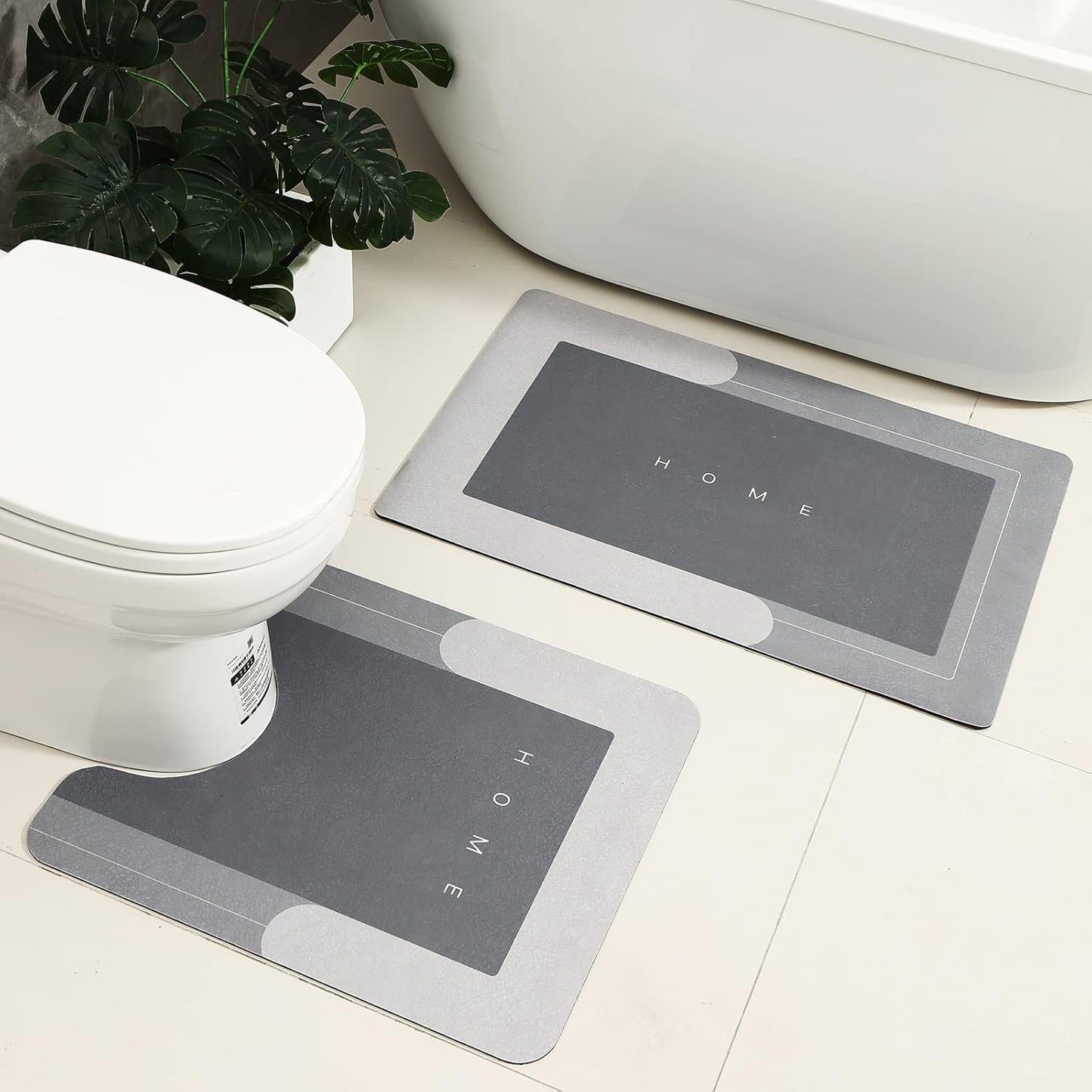 HelloTree 2Pcs Ultra Soft Napa Skin Bath Mat and U-Shaped Toilet Rug, Water Absorbent and Non Slip Shower Bath Rug for Bathroom, Tub and Shower - 20"x32"+20"x24", Grey