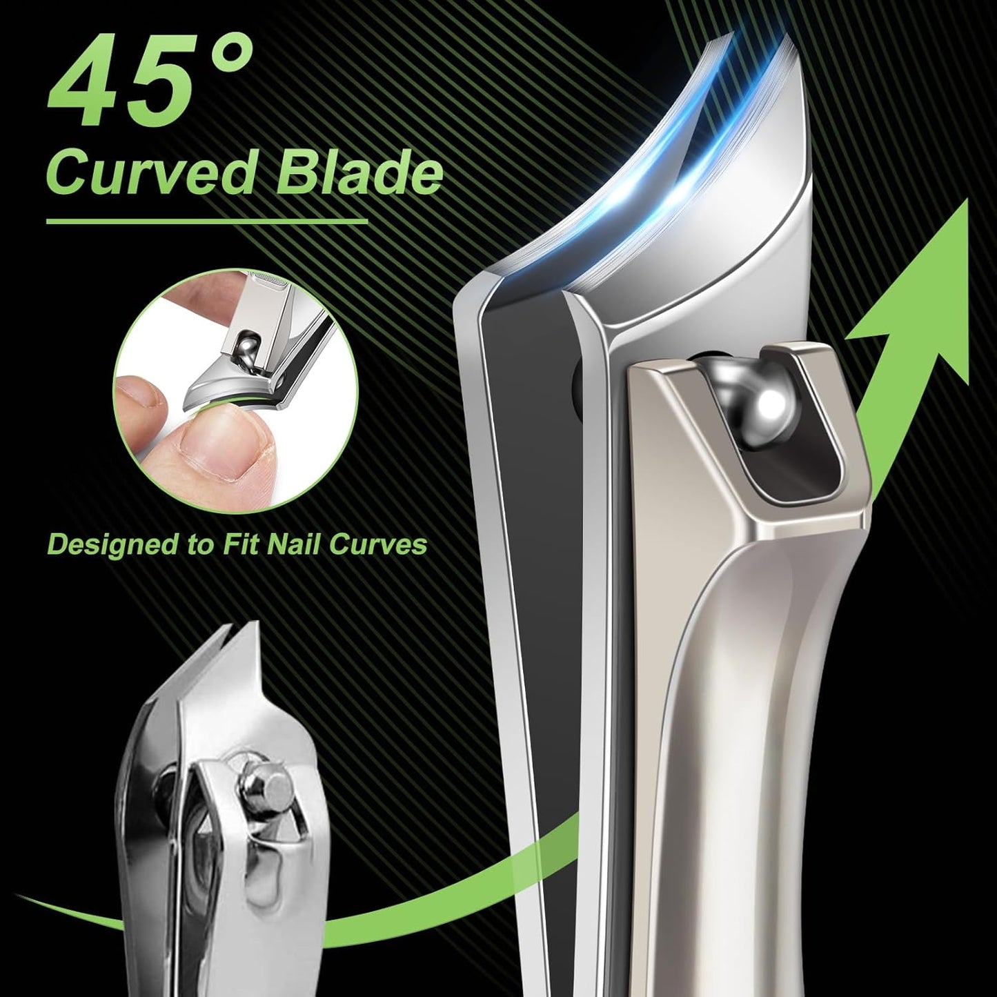 Ingrown Toenail Clippers, Slanted Nail Clippers for Thick Nails for Seniors, Edgy Angled Finger Nail Cutters for Adult, Men, Women with Nail File, Curved Blade