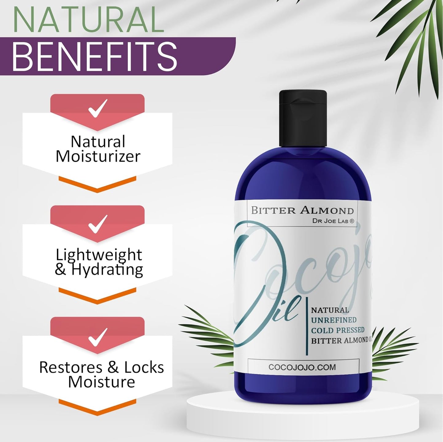 Dr Joe Lab Bitter Almond Oil - 16 oz - Pure Natural Sourced Non-GMO Bulk Carrier Oil - for Skin, Hair, Body, Nails, Face, Arms & Legs - Hydrates, Nourishes, Moisturizes