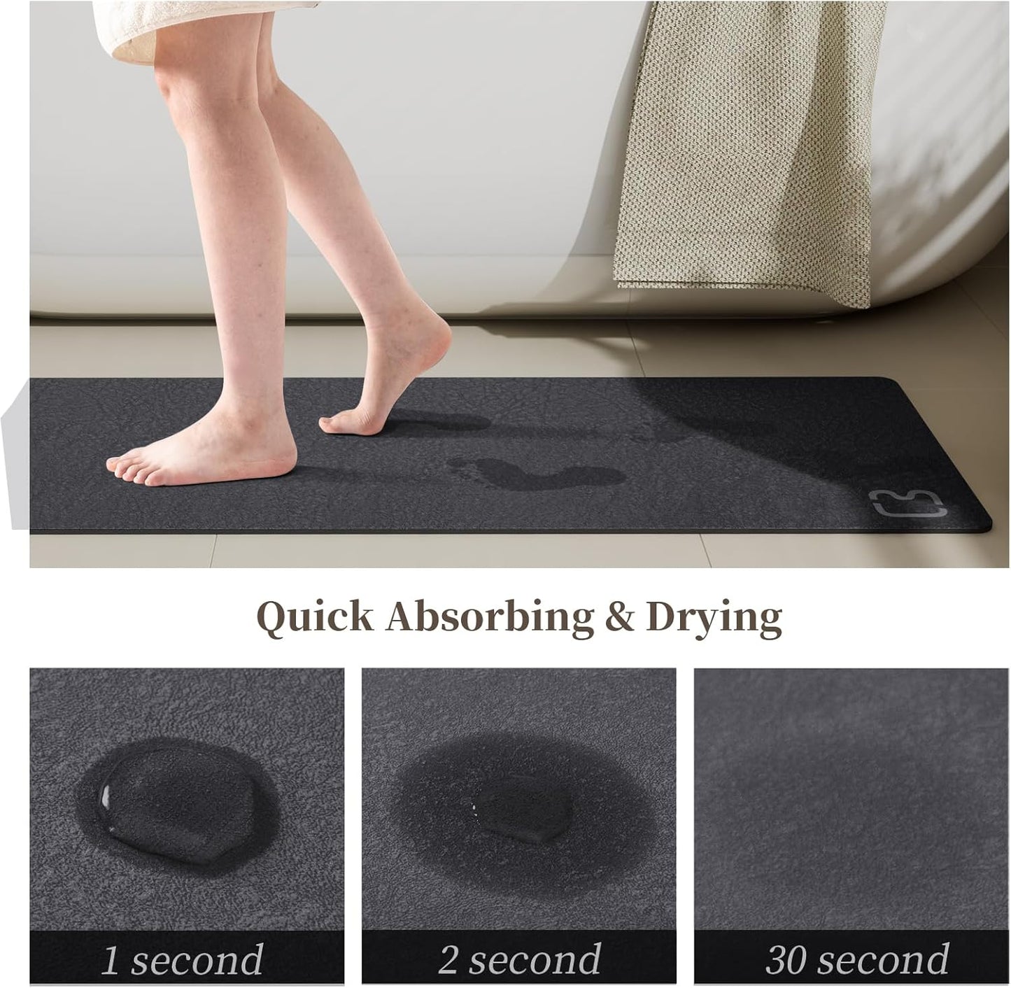 Diatomaceous Earth Bath Mat 17" x 59" Extra Long Bathroom Mat Large Fast Dry Super Absorbent Non-Slip Rubber Backed Shower Mat Bath Rugs Mats for Bathroom Floor, Tub, Shower, Sink, Dark Grey