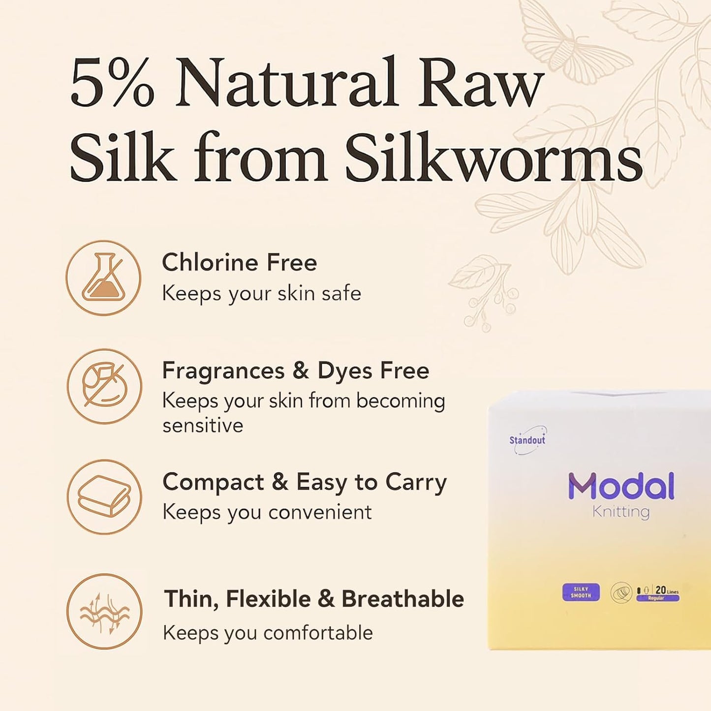 MODAL Panty Liners for Women, Unscented Sanitary Pads Without Wings, Daily Thin Panty Liners, 6.1 Inch(155 mm), Regular, 40 Count