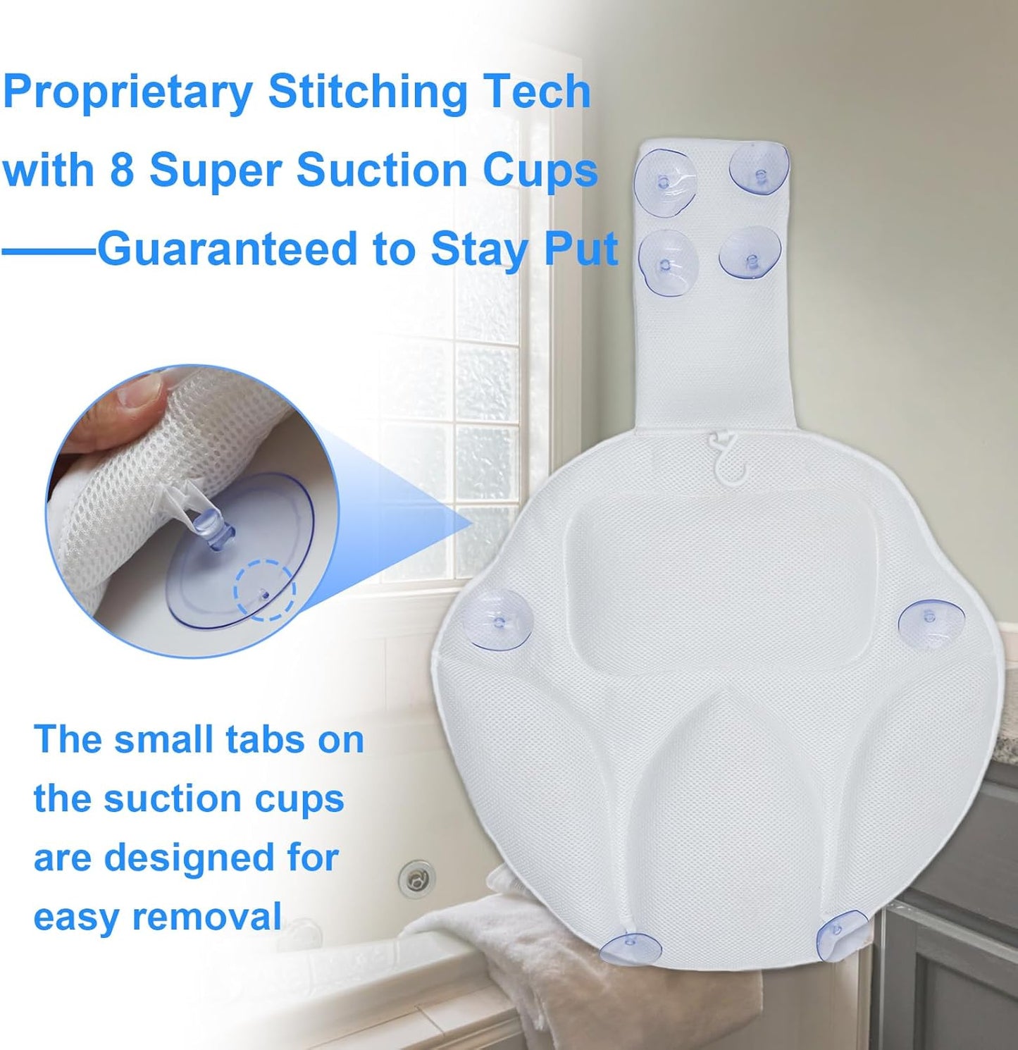 Ultra-Comfort Bathtub Pillow - 2 Sizes, Extra Thick & Soft, Quick-Dry, Anti-Detachment and Anti-Slip Suction Cups, Universal Fit for All Bathtubs, Machine Washable (Size Up)