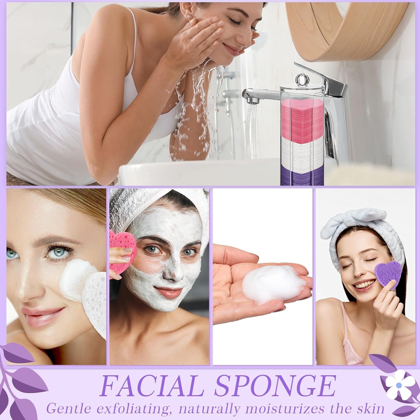 Sieral 120 Pcs Compressed Facial Sponges with Container Disposable Face Sponge Pads for Washing Face Cleansing Exfoliating Esthetician Makeup Removal(Heart,Multicolor)