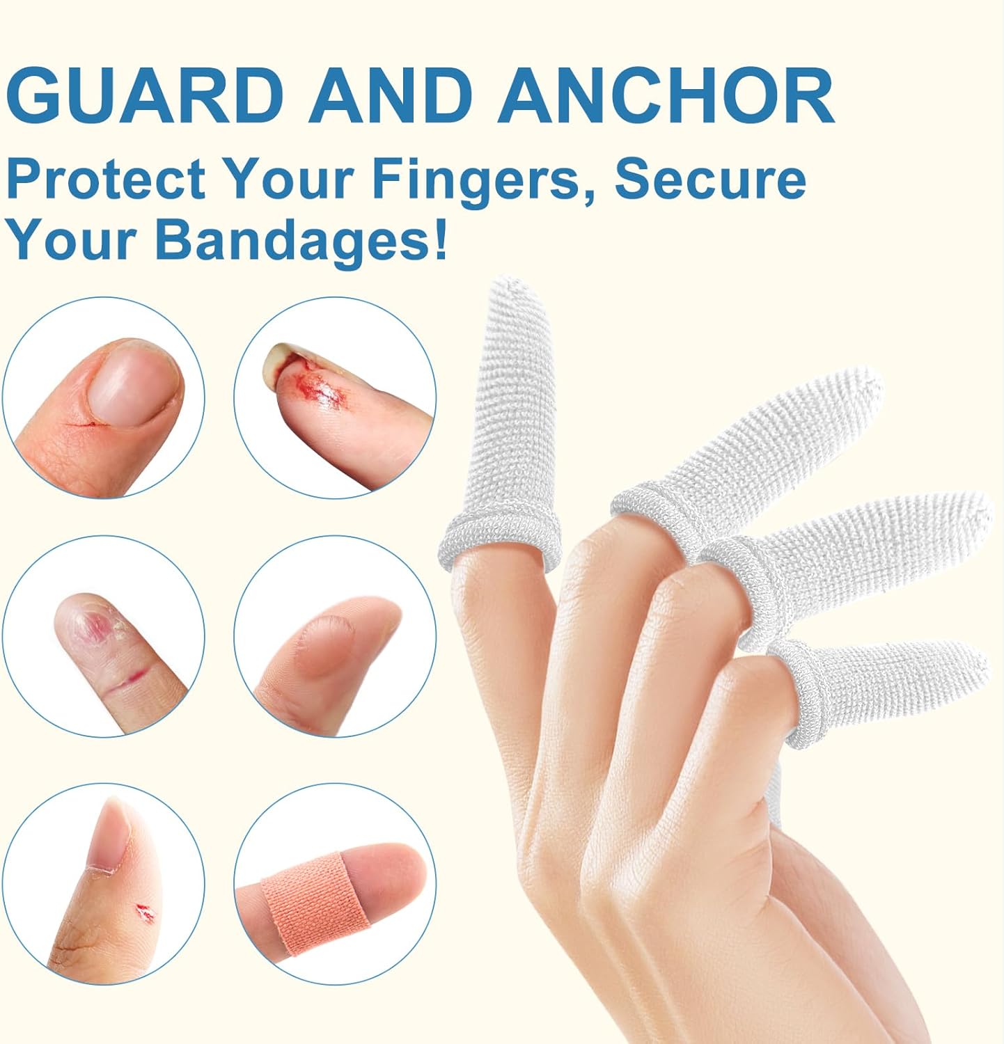 Dimora Finger Cots, Pack of 60 (Large Size) Finger Protectors, Breathable Bandages for Wound Care, Stretchy Sleeves for Gardening, Fitness and Cargo Handling, White