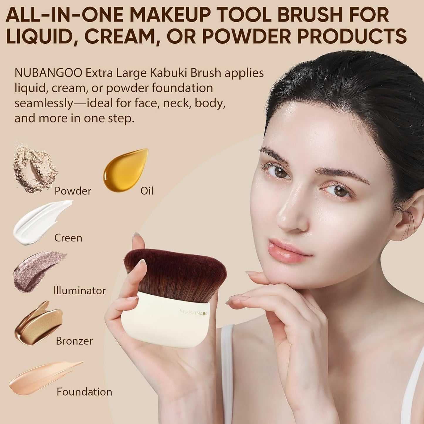 Extra Large Body Makeup Brush,Tanning Brush, Self Tanner, Foundation Bronzer Brush Cream Powder Liquid oil Applicator, Face Neck Leg Full Body Blending Brush(White)