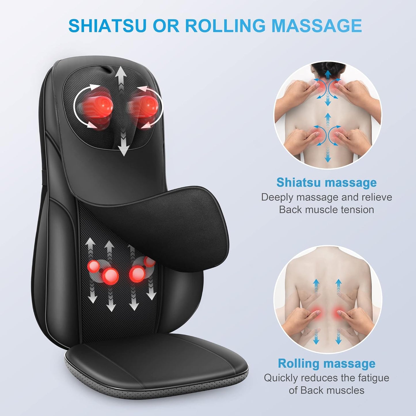 COMFIER Shiatsu Back Massager with Heat, Deep Kneading & Rolling Massage Chair Pad, Chair Massager for Office Home Use, Gift for Dad Mom