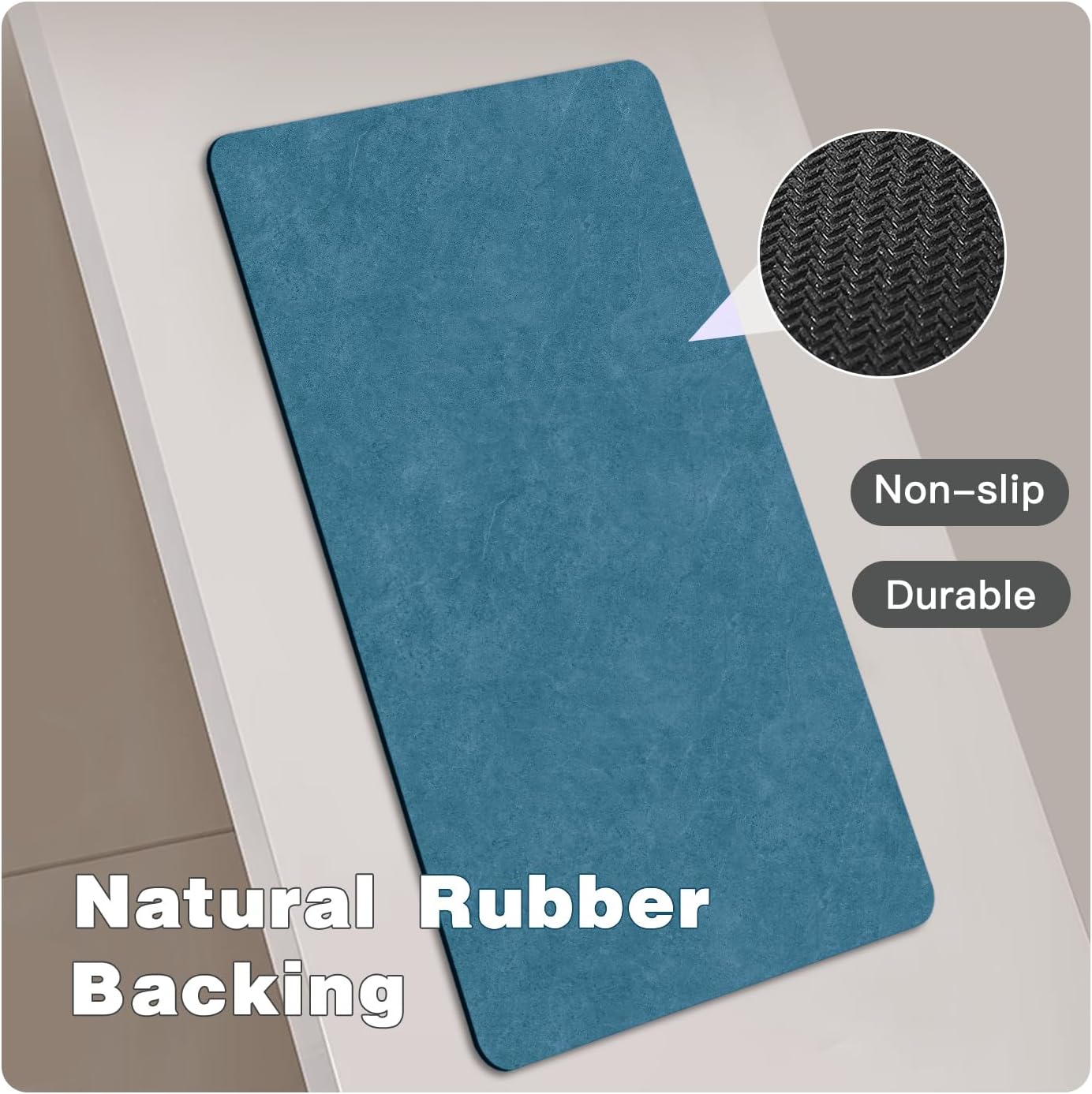 Bath Mat, Bathroom Rugs Non Slip Washable Thin Absorbent Quick Dry Bath Mat Fits Under Door Bathroom Floor Mat Perfect for Bath, Shower, or Sink 36"x60" Denim Blue