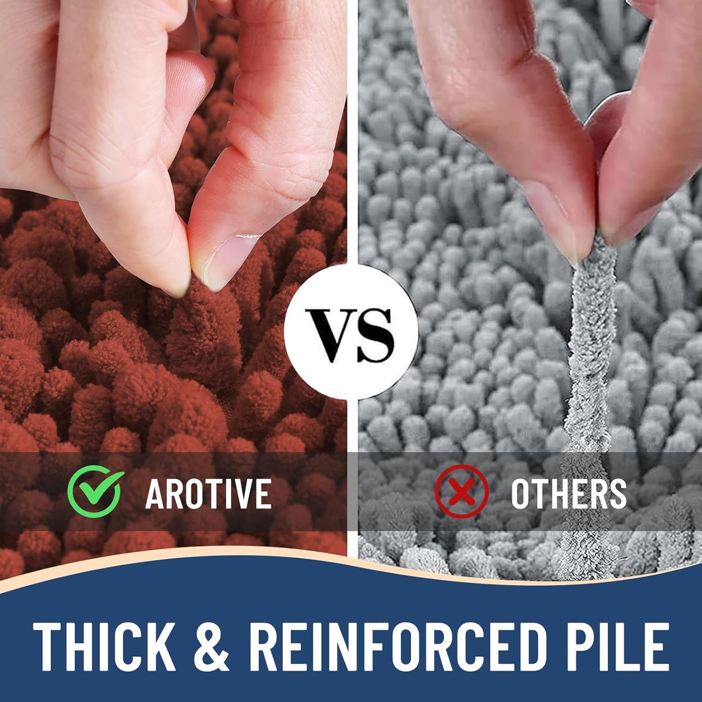 Arotive Luxury Chenille Bathroom Rug Mat, Extra Soft Thick Absorbent Shaggy Bath Rugs, Non-Slip Machine Wash Dry, Plush Bath Mats for Bathroom, Shower and Tub, 24x16, Rustic Terracott