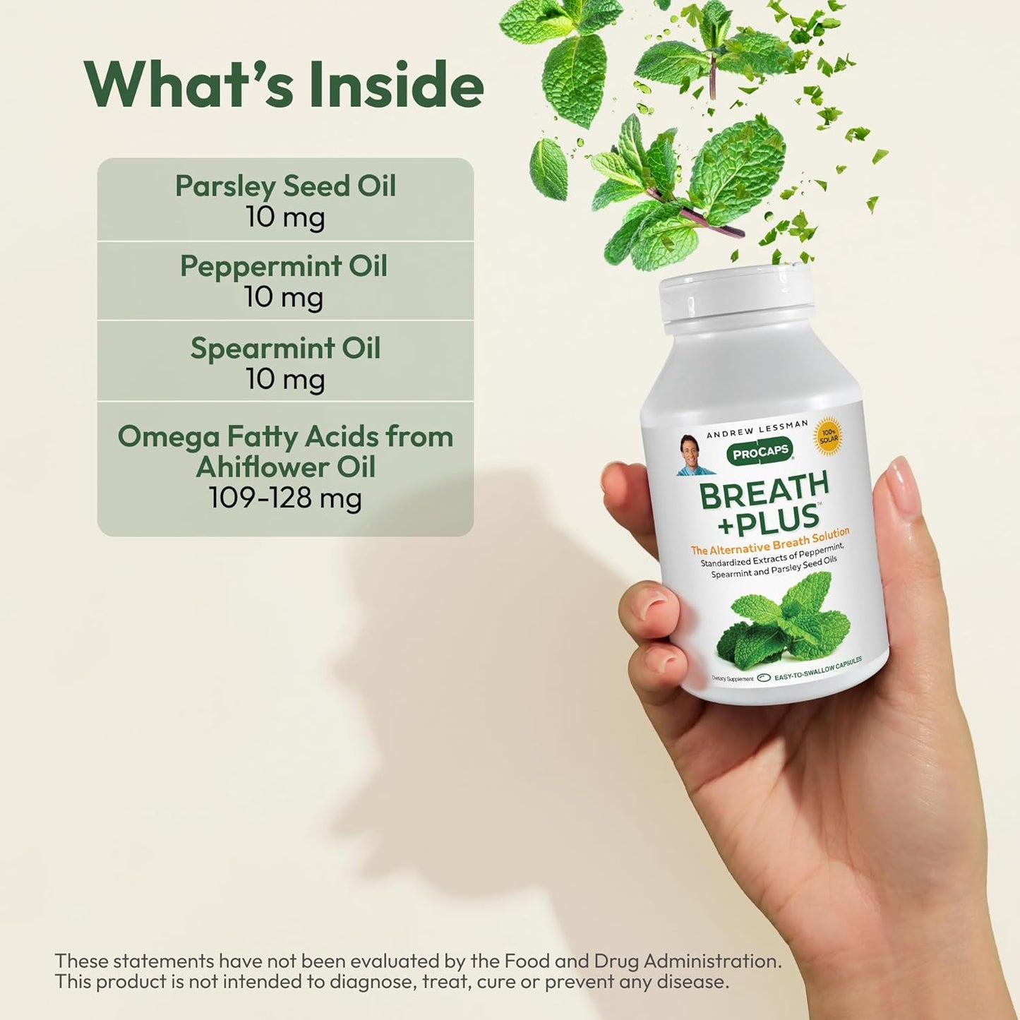 ANDREW LESSMAN Breath Plus 360 Softgels - Natural Breath Freshener, Helps Eliminate Odors from Food, Smoking, Morning Breath from The Inside Out. Peppermint, Spearmint. Easy to Swallow Softgels