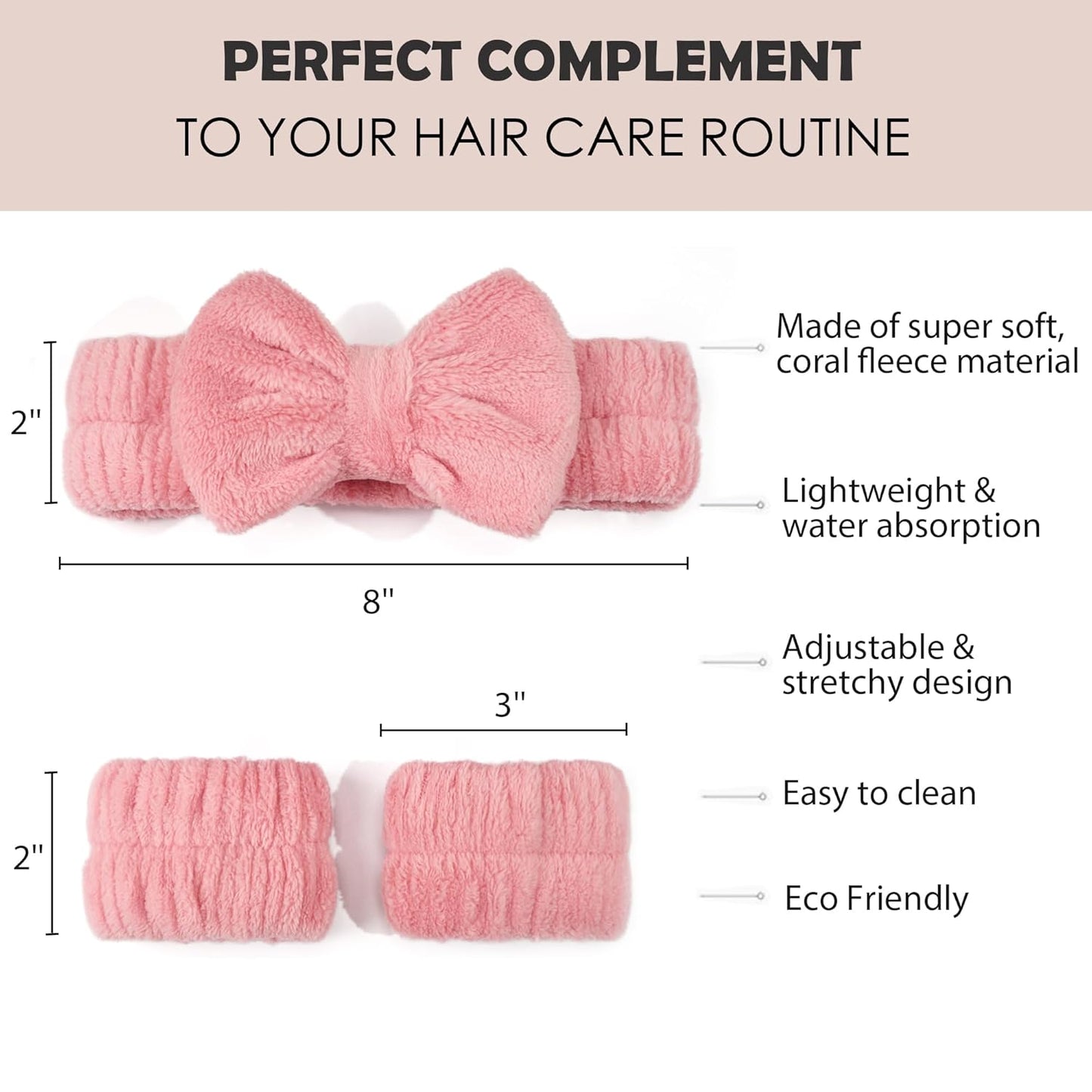 Ayesha Spa Headband and Wristband Set for Skincare Washing Face,Makeup Headband Wrist Cuffs for Preppy Skincare Women Girl (Pink set)