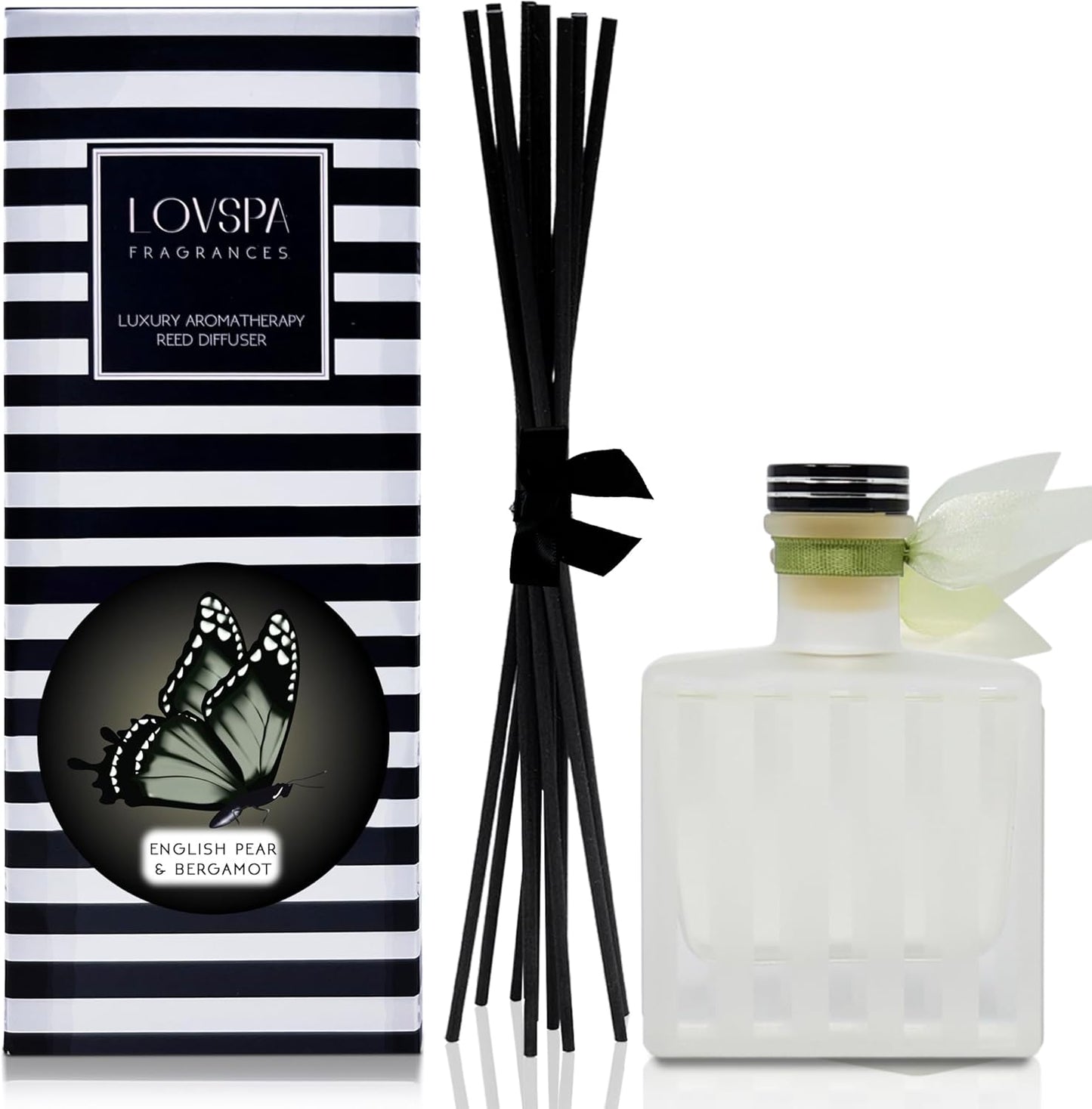 LOVSPA Reed Diffuser Set, Unwind Eucalyptus & Mint Scented Oil Diffuser with Sticks, Home Fragrance Accessories for Bathroom Shelf Decor, Aroma Diffusers for Home or Office Desk, USA Made