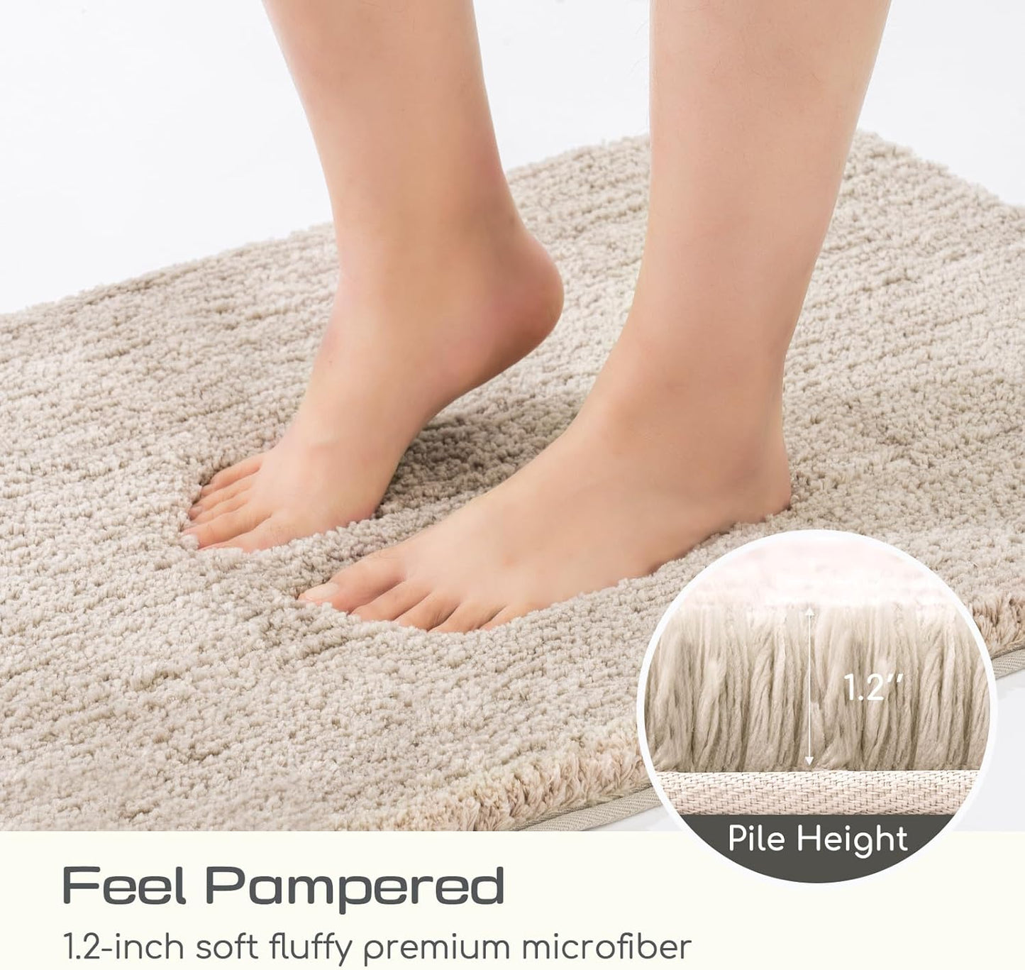 ROSMARUS Shaggy Bath Rugs for Bathroom Non Slip 24" X 36", Water Absorbent Bath Mat, Soft Shower Mat for Floor & Tub, Fluffy Plush Machine Washable, Beige