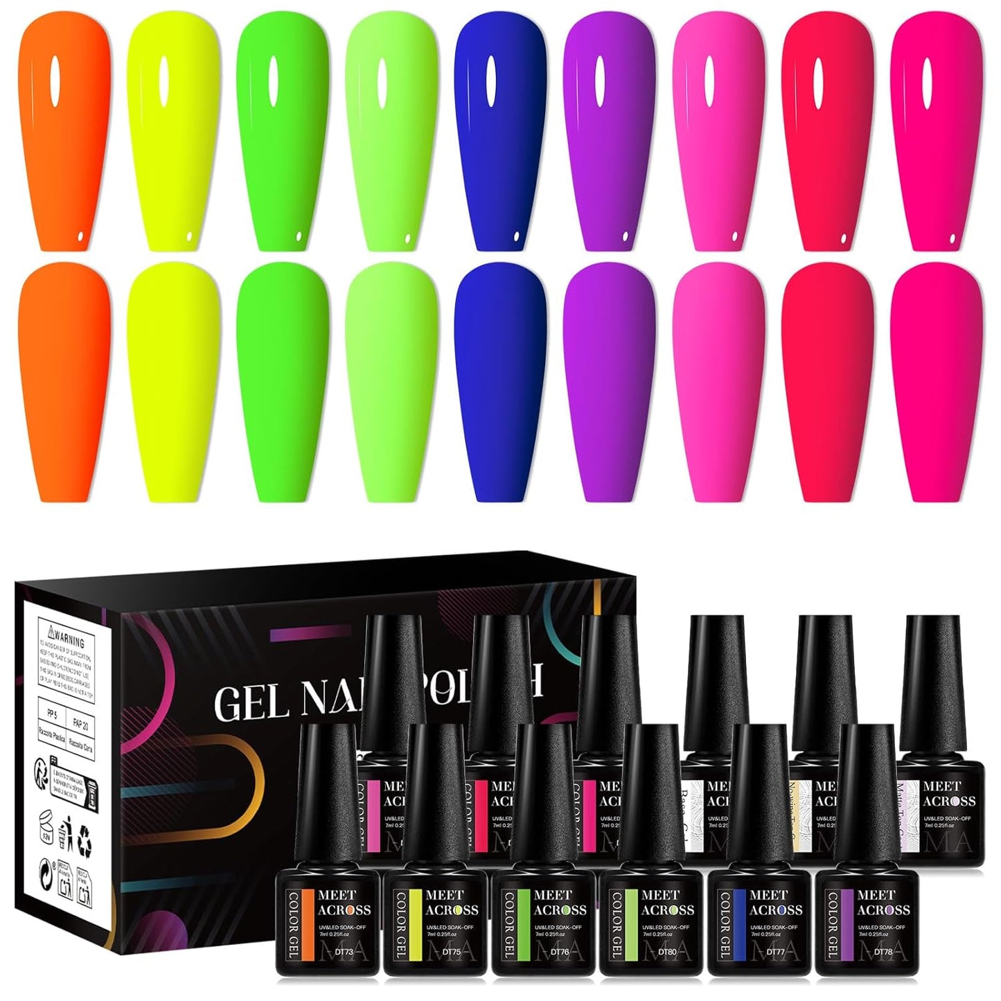 MEET ACROSS 9 Colors Gel Nail Polish + 3PCS Function Gel Nail Polish Kit,Fashion Nail Art Set Design Gifts for Women Manicure Salon (SET13, 12pcs)