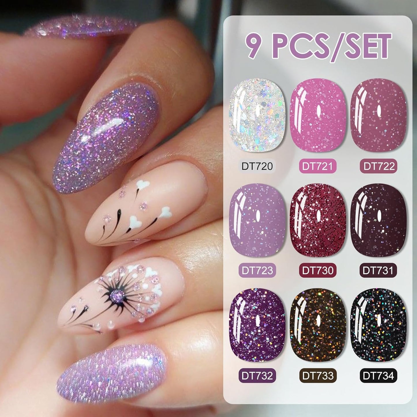 MEET ACROSS 9 Colors Gel Nail Polish + 3PCS Function Gel Nail Polish Kit,Fashion Nail Art Set Design Gifts for Women Manicure Salon (SET23, 12pcs)
