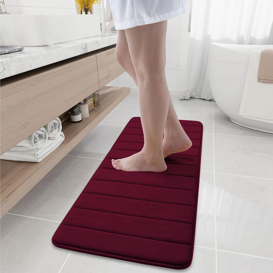 Buganda Memory Foam Bath Mat, 47" x 17", Ultra Soft and Non-Slip Bathroom Rugs, Water Absorbent and Machine Washable Bath Rug Runner for Bathroom, Shower, and Tub, Burgundy