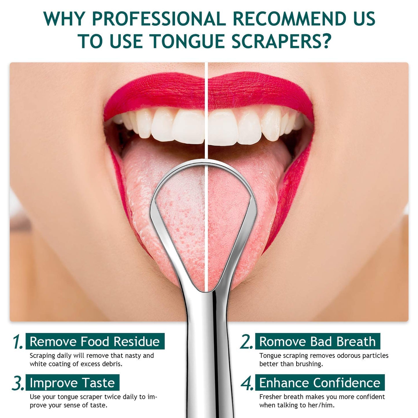 Tongue Scraper (2 Pack), Wide-head Tongue Cleaner with Nice Carrying Box, Easkep 100% Stainless Steel Tongue Scrapers Cleaners, for Men, Women, Adults, Kids，Silver