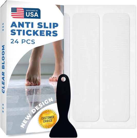 Anti Slip Shower Stickers 24 PCS, White Non-Slip Shower Strips for Adults, Premium Adhesive Bath Tub Stickers