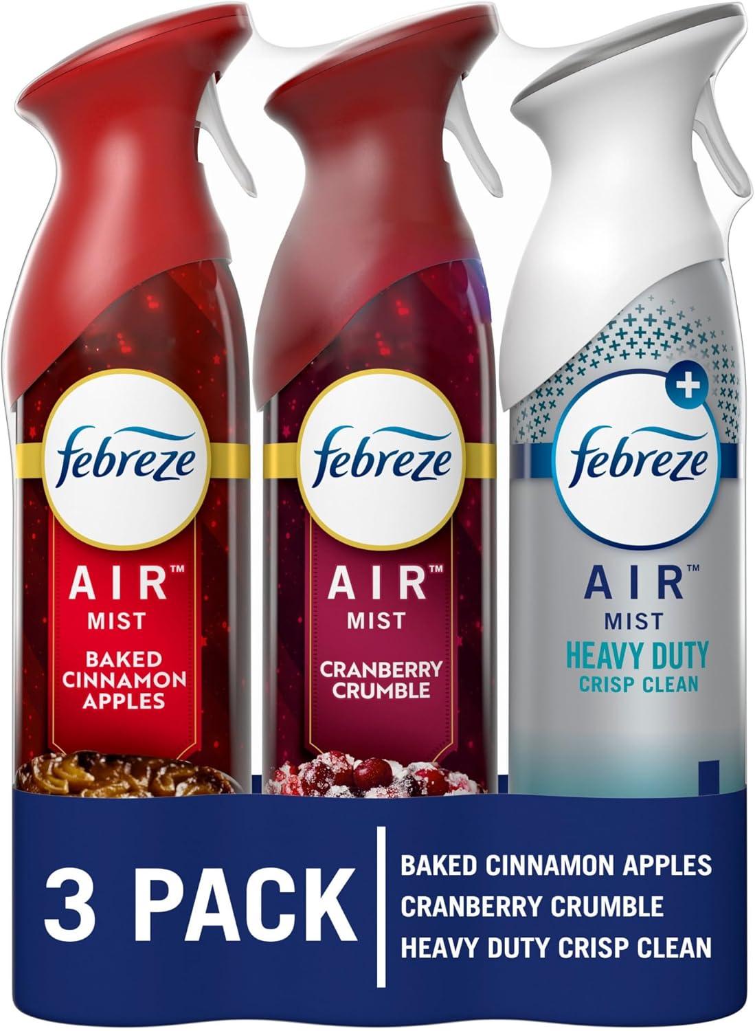 Febreze Air Effects Odor-Fighting Air Freshener Apple Cider, Cranberry Tart, Heavy Duty Crisp Clean, 8.8 oz. Aerosol Can, Pack of 3