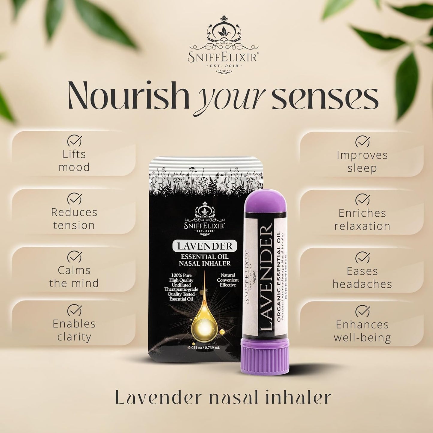 Nasal Stick Inhaler Lavender Nasal Aromatherapy Inhaler - Natural Essential Oil Inhaler for Calm Mind, Mood Boost Nausea Inhaler Relaxation Gifts Nasal Inhaler Stick Portable Nasal Inhalers for Adults
