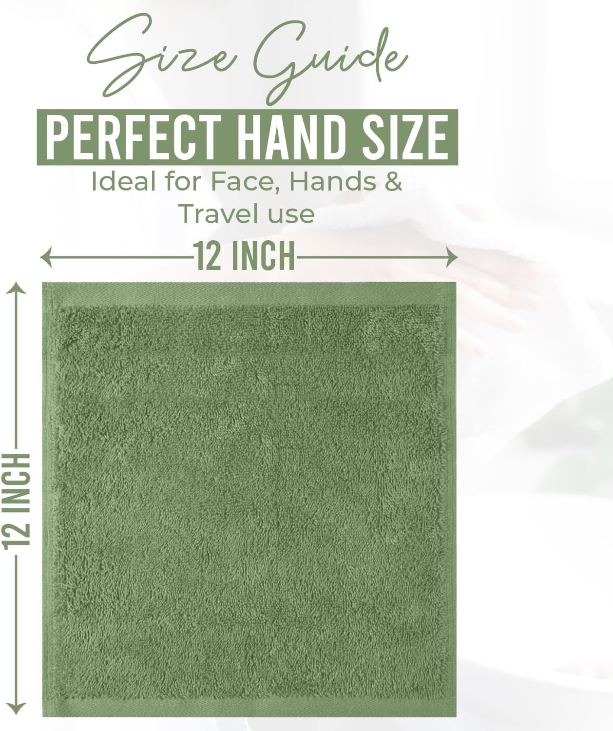 DAN RIVER 100% Cotton Wash Cloths 24 Pack [12x12] Soft & Absorbent washcloths for Showering, Gym, Hotels & Spa Perfect for Everyday Use Fingertip Towels, Sage Green