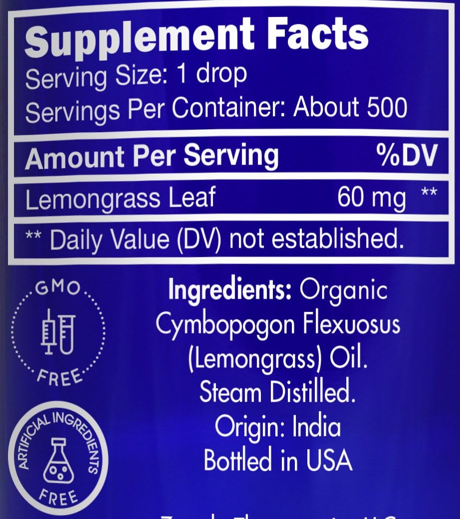 Organic, Lemongrass Essential Oil, Food Grade, Edible – 100% Pure, Lemongrass Oil, by Zongle Therapeutics, 1 OZ
