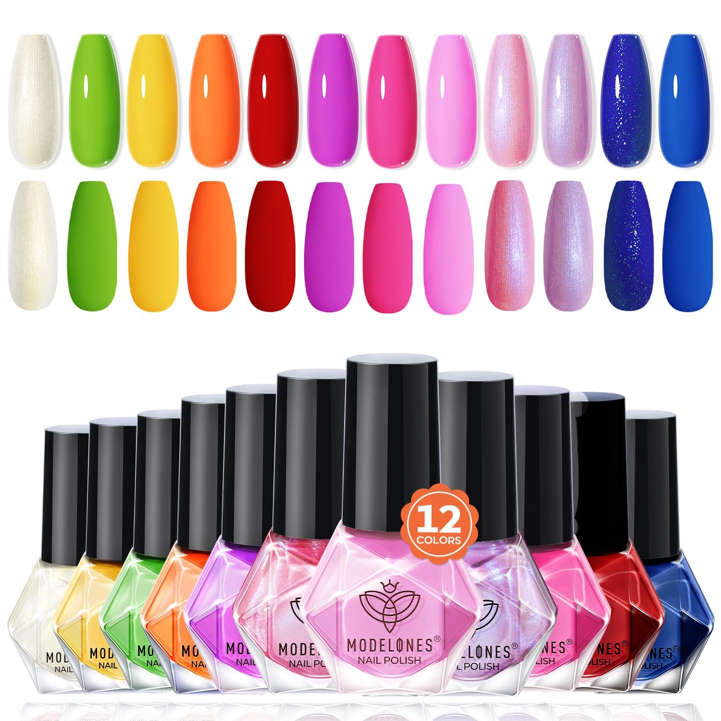 modelones Nail Polish Set, 12 Colors Neon Pink Red Blue Orange Spring Summer Quick Dry Mini Starter Kit, Long Lasting Art DIY Manicure Set at Home for Women Girls