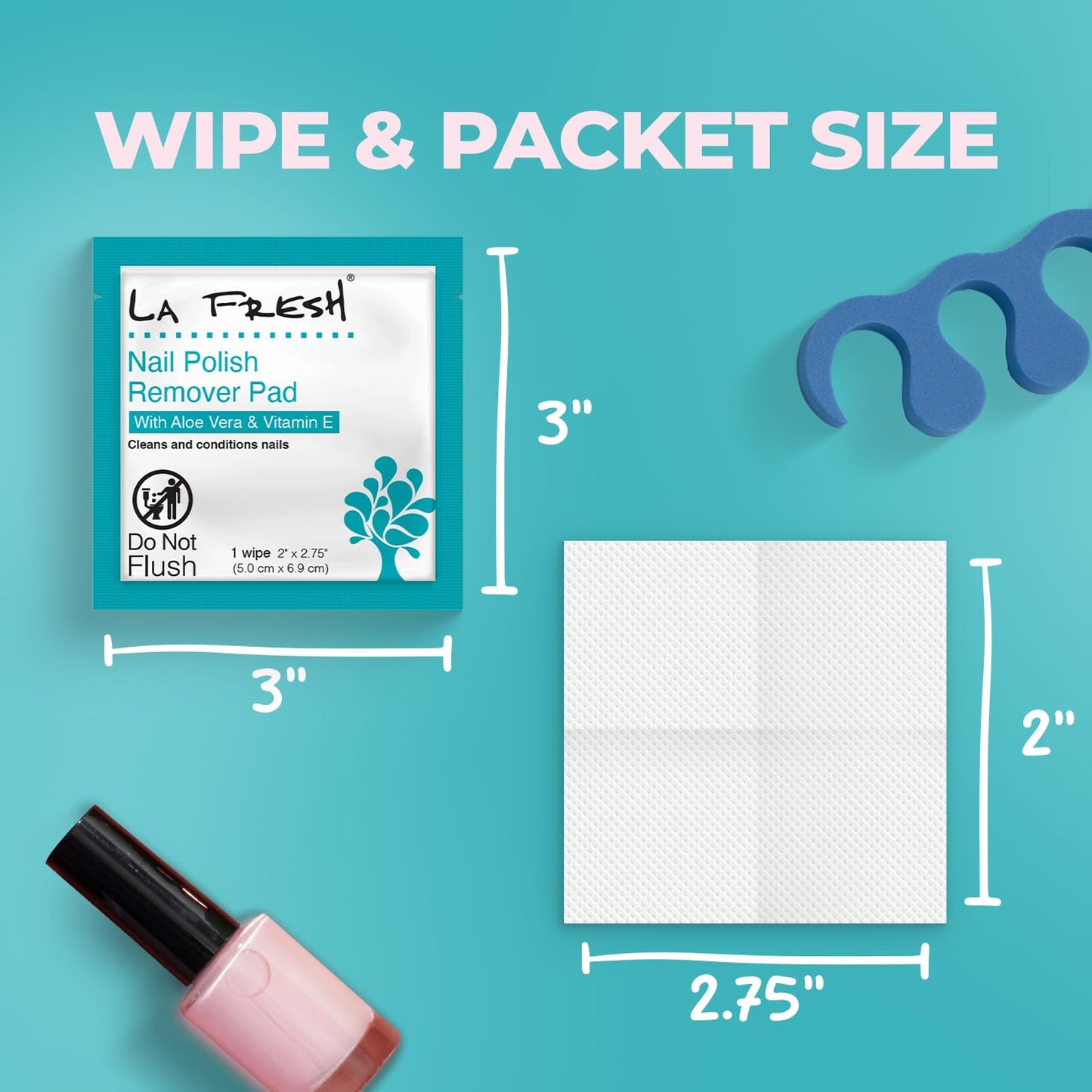 La Fresh Nail Polish Remover Wet Wipes with Lavender, Aloe Vera, and Vitamin E Pack of 200ct Acetone-Infused Pads - Nail Care Travel Essentials