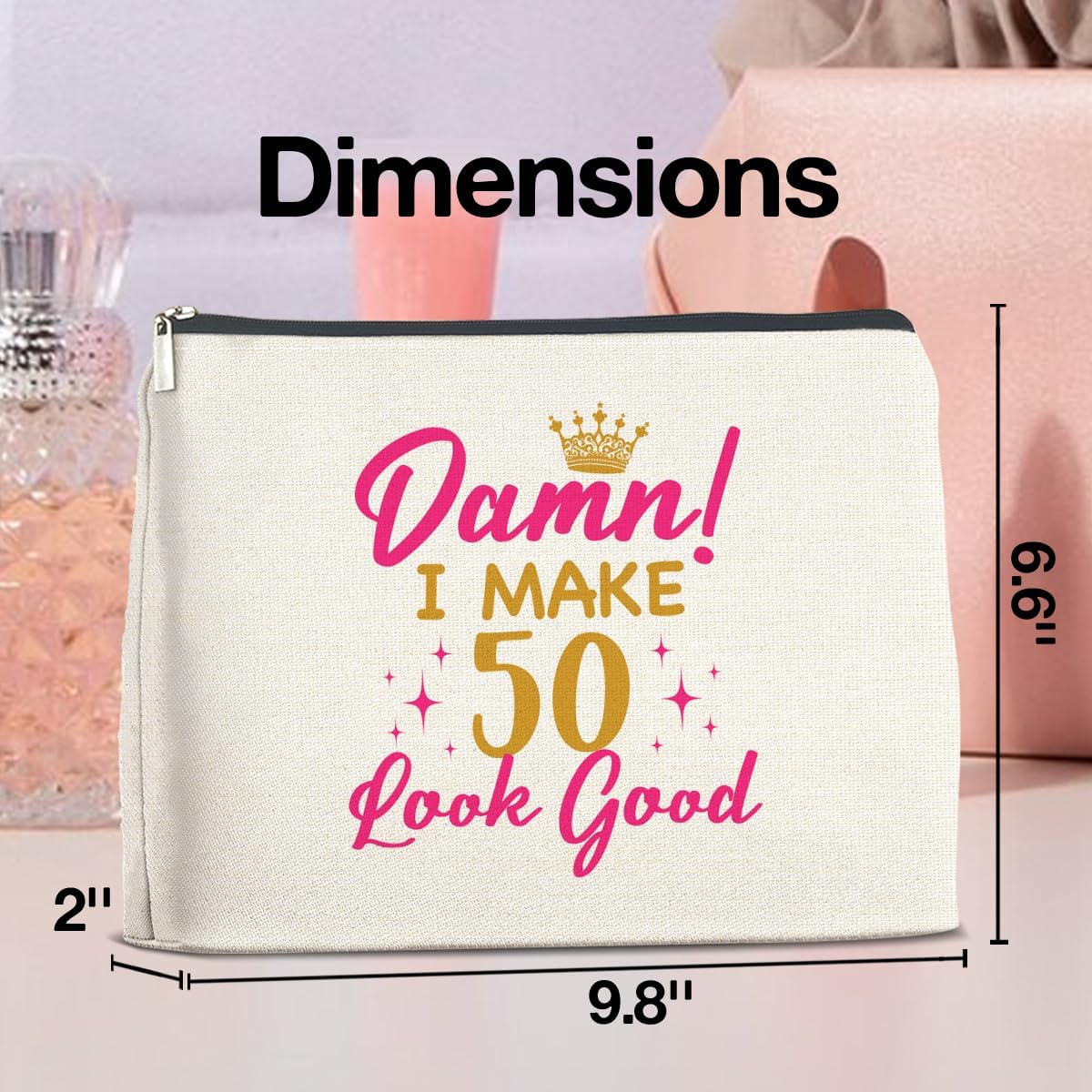 50th Birthday Gifts for Her Wife Aunt Grandma Makeup Bag, I Make 50 Look Good Cosmetic Bag Zipper Makeup Pouch Gifts for Grandma Mom 50th Birthday