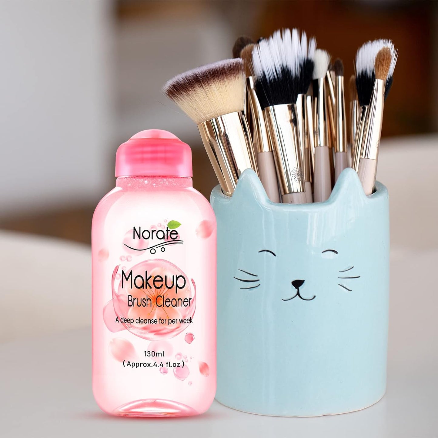 Norate Makeup Brush Cleaner, Make Up Brush Cleansers Solution, Makeup Cleaner for Makeup Brushes, Beauty Sponge, Powder Puff, Deep Clean Brush Shampoo, Gentle Formula Cruelty Free 4.4 FL.OZ