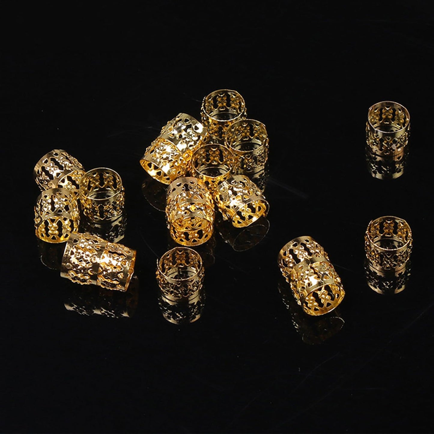 SEVENHEAD 50 Pcs Dreadlock Beads Hair Accessories - Adjustable Hair Rings, Cuffs and Metal Braiding Clips for Braids (Gold)