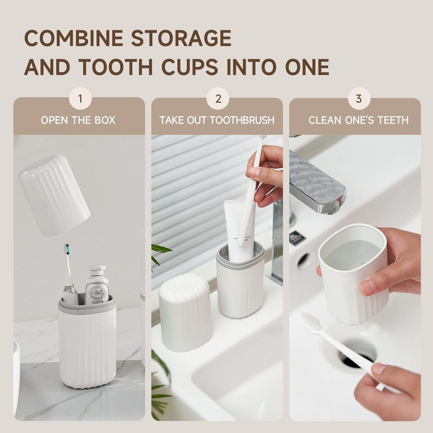 Toothbrush Travel Case, 2 in 1 Toothbrush Holder and Rinse Cup, Large Capacity Toothbrush Cup with Cover, Portable Travel Toothbrush Holder for Traveling, Camping, Trip - 1Pcs - White